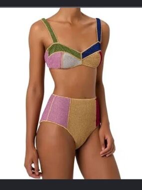 Colorblock Glitter High-Waist Bikini Panty - Multicolor
